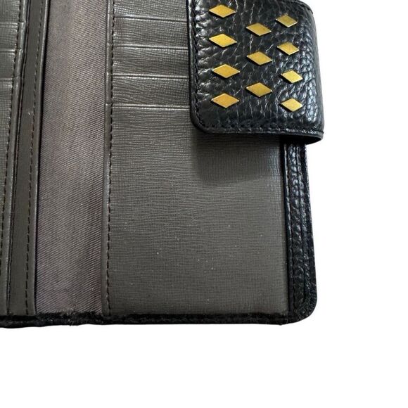 Fossil Issue No 1954 Genuine Black Leather Diamond Studded Wallet - Picture 11 of 14